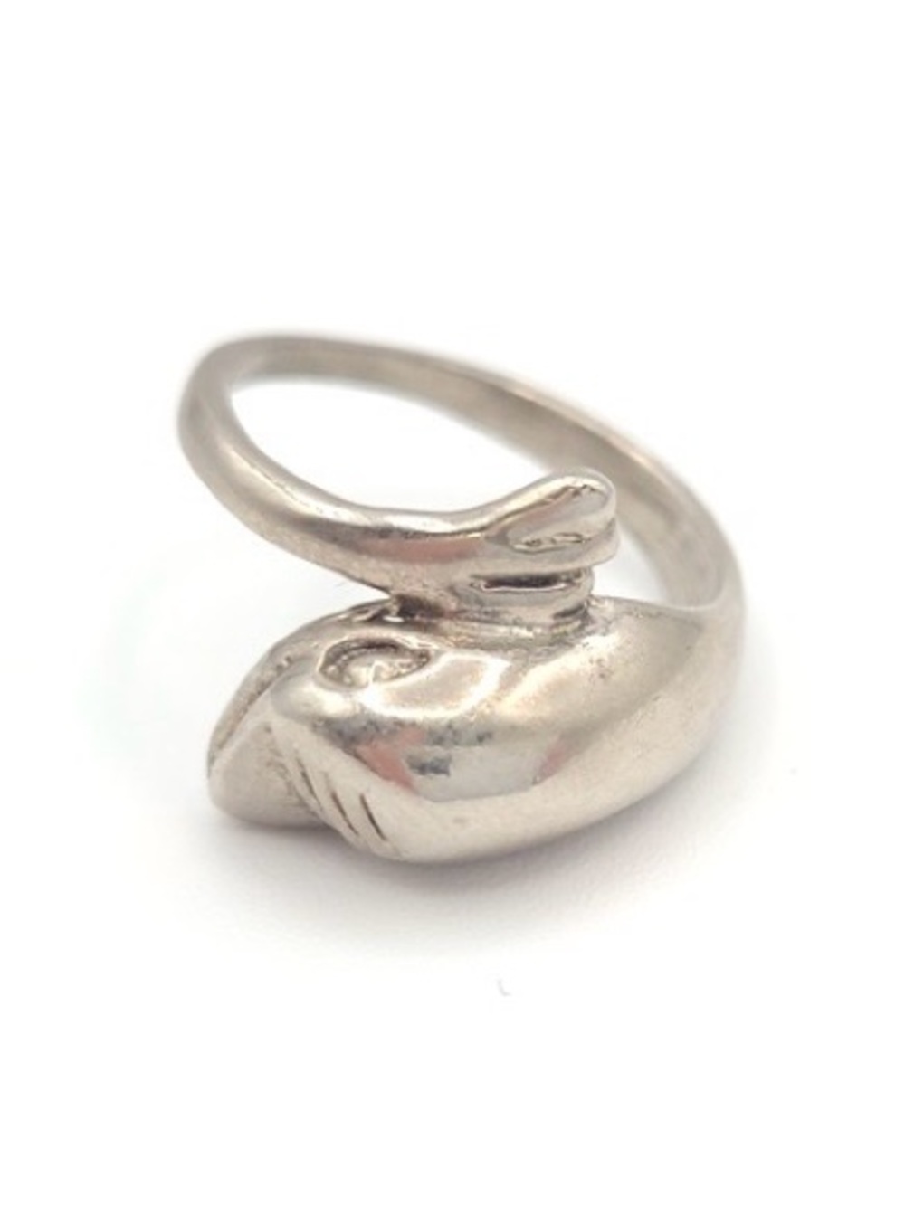 Vintage Silver Tone Dolphin Wrap Ring Size 7.25 Nautical Jewelry